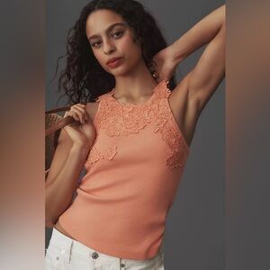 Anthropologie Peach Lace Tank Top